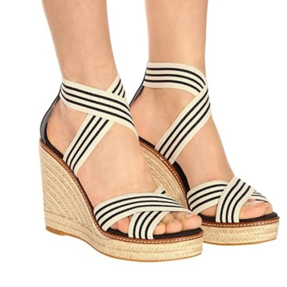 Tory Burch Women's Frieda Platform Wedge Espadrille Sandals Size 8.5M